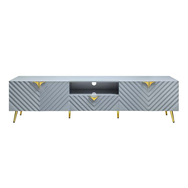 ACME TV Stand Gray High Gloss Finish ACME Gaines  TV Stand