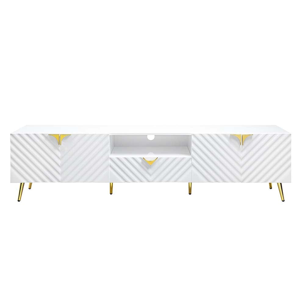 ACME TV Stand White High Gloss Finish ACME Gaines  TV Stand