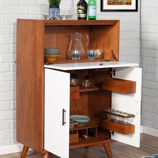 Alpine Kitchen & Dining Carts Alpine Furniture Flynn Large Bar Cabinet with Drop Down Tray