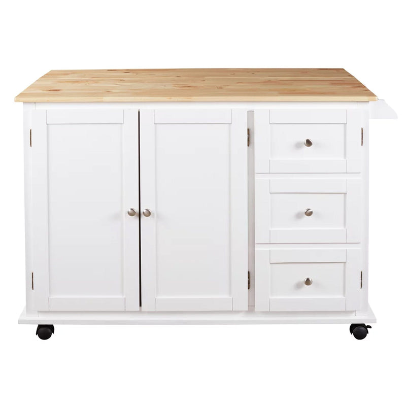 Benzara Kitchen & Dining Carts Benzara Wooden Kitchen Cart with 3 Doors and 2 Adjustable Shelves, White and Brown