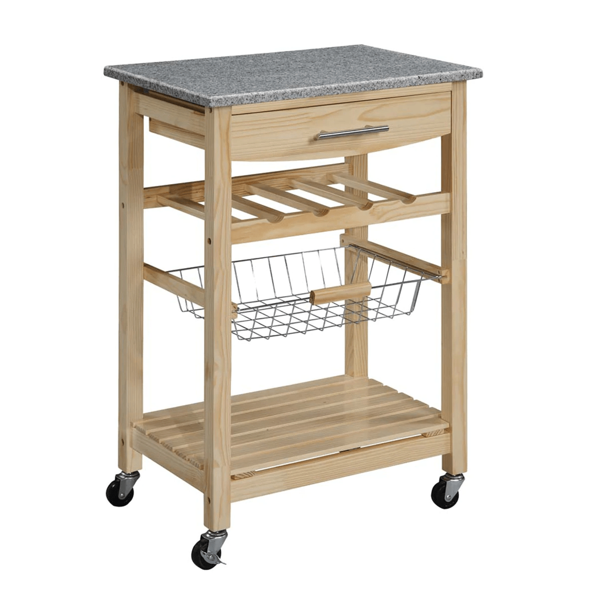 Benzara Kitchen Islands Benzara Granite Inlaid Kitchen Island with Spacious Storage, Brown and Gray