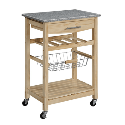 Benzara Kitchen Islands Benzara Granite Inlaid Kitchen Island with Spacious Storage, Brown and Gray