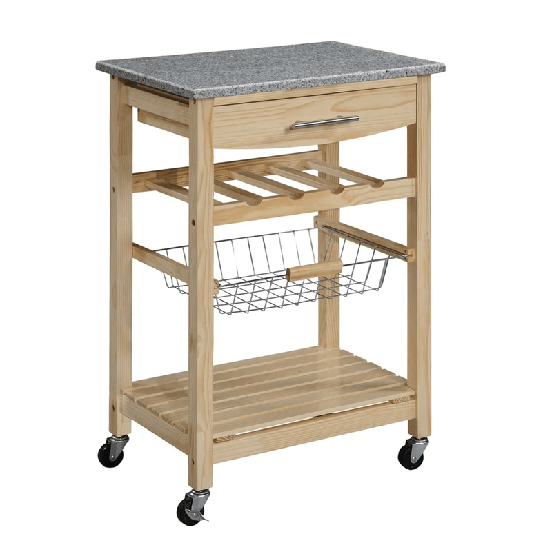 Benzara Kitchen Islands Benzara Granite Inlaid Kitchen Island with Spacious Storage, Brown and Gray