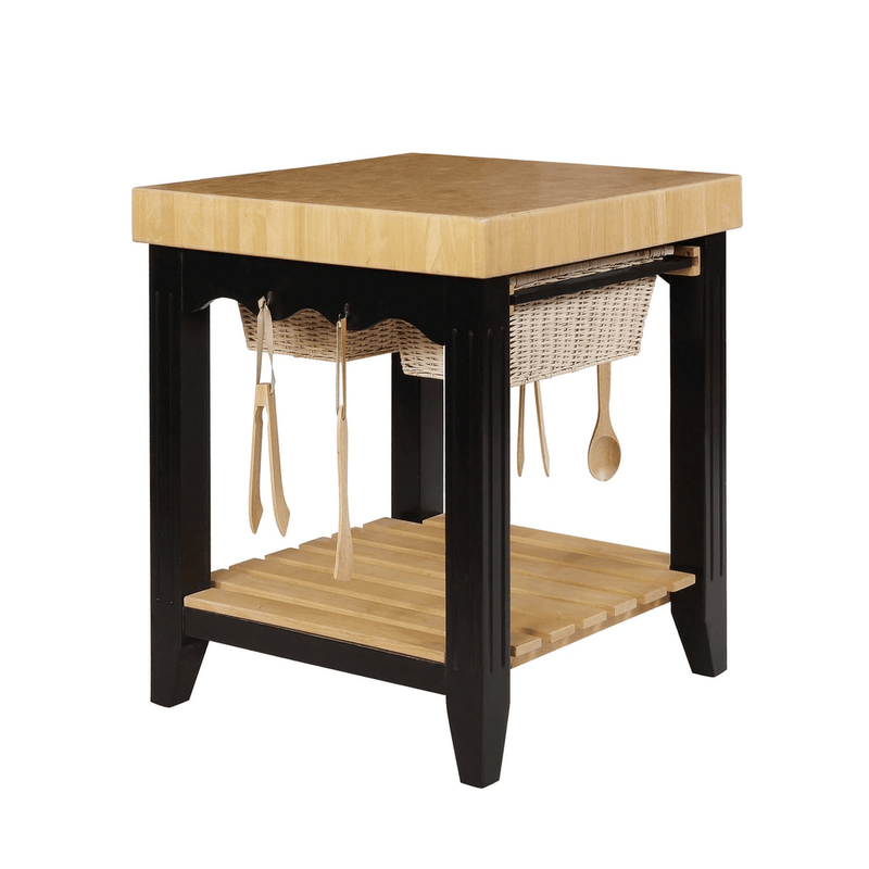 Benzara Kitchen Islands Benzara Wooden Square Kitchen Island with Basket Pull Out Drawers, Black and Brown