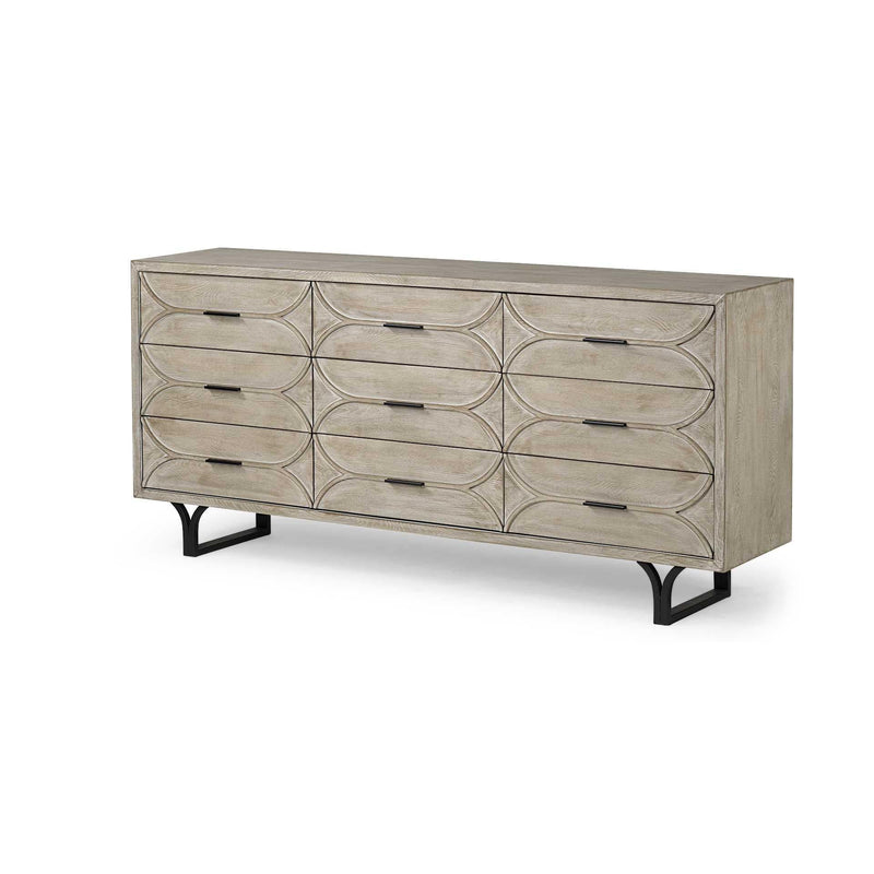 Homeroots Buffet HomeRoots Light Brown And White Solid Mango Wood Finish Sideboard With 9 Drawers