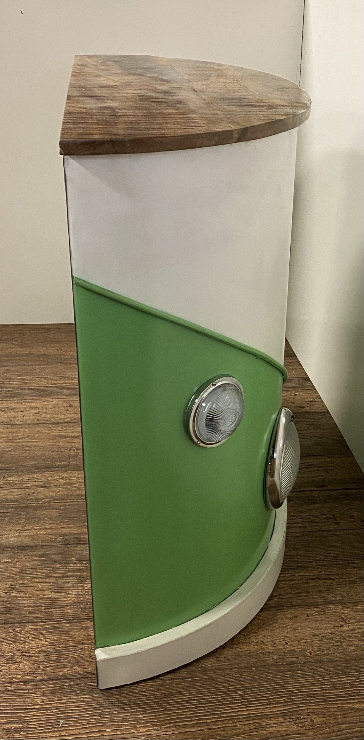 Homeroots Kitchen & Dining Carts Homeroots 60" Green and White Metal and Wood Peace Van Bar Server