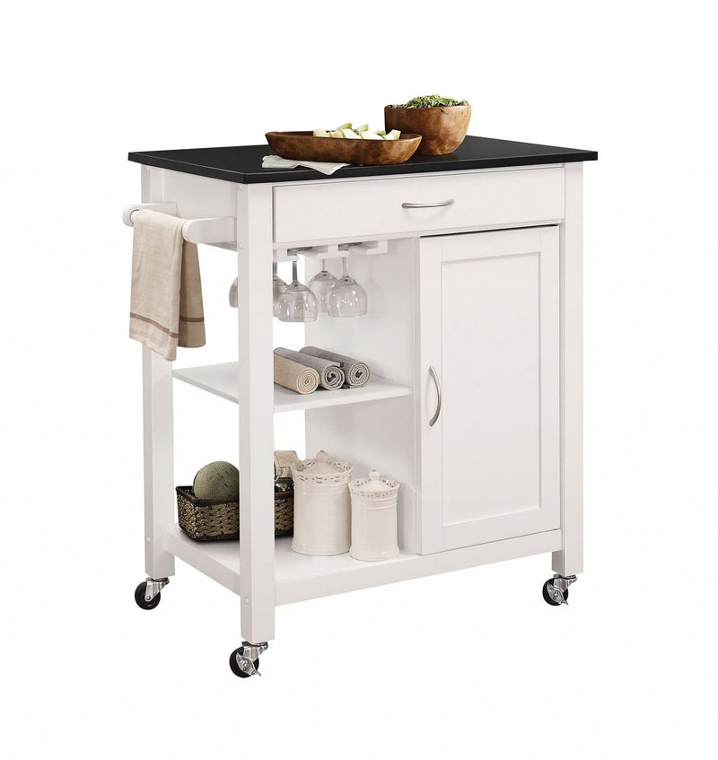 Homeroots Kitchen & Dining Carts Homeroots Black And White Rubber Wood Kitchen Cart