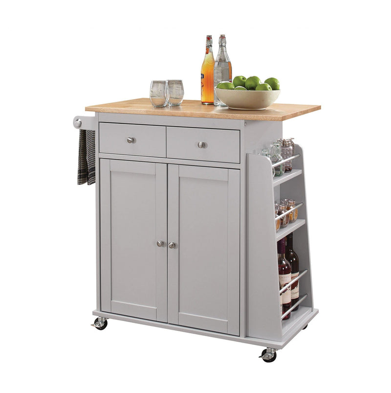Homeroots Kitchen & Dining Carts Homeroots Natural And Gray Rubber Wood Kitchen Cart