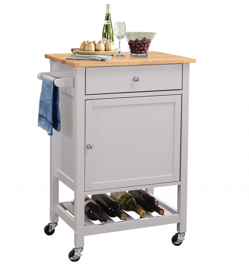 Homeroots Kitchen & Dining Carts Homeroots Natural And Gray Rubber Wood Kitchen Cart
