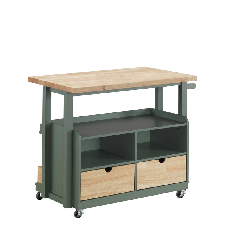 Homeroots Kitchen & Dining Carts Homeroots Natural Green Wood Casters Kitchen Cart