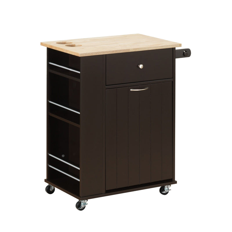 Homeroots Kitchen & Dining Carts Homeroots Natural Wenge Wood Casters Kitchen Cart