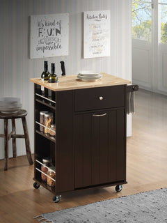 Homeroots Kitchen & Dining Carts Homeroots Natural Wenge Wood Casters Kitchen Cart