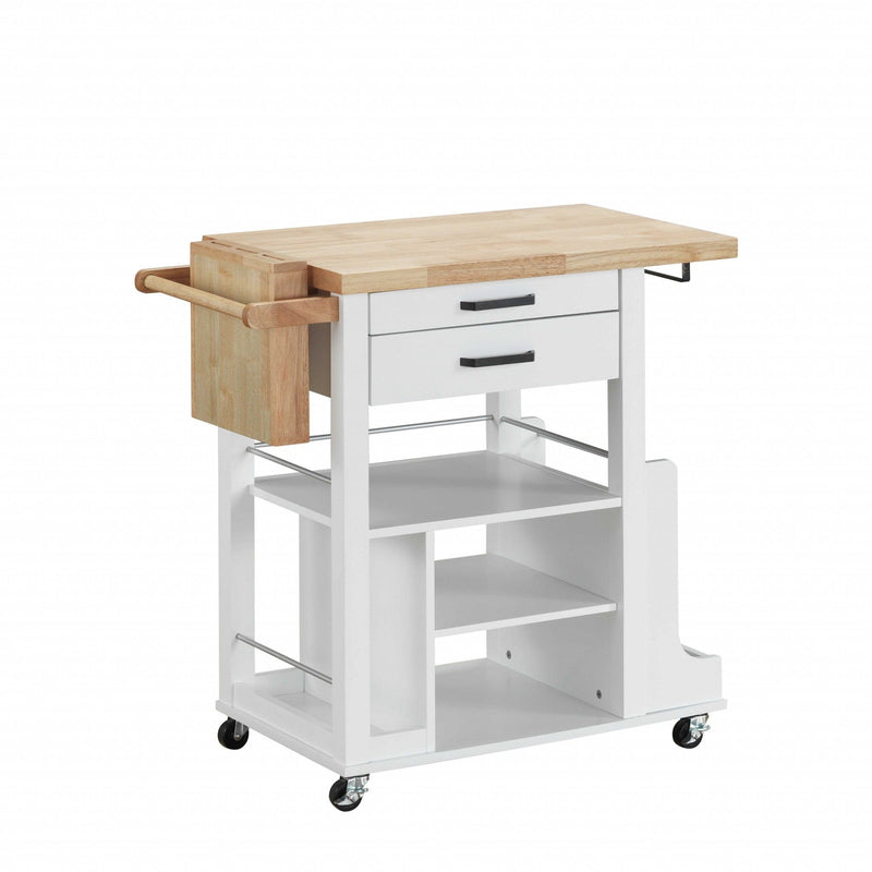 Homeroots Kitchen & Dining Carts Homeroots Natural White Wood Casters Kitchen Cart