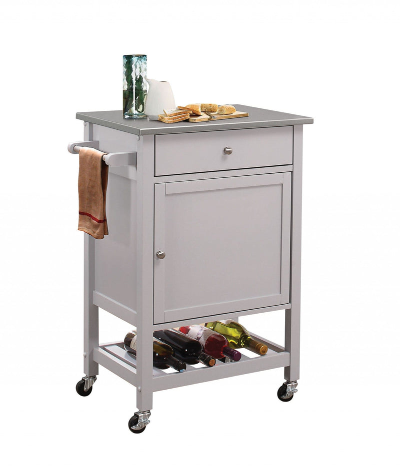 Homeroots Kitchen & Dining Carts Homeroots Stainless Steel And Gray Kitchen Cart