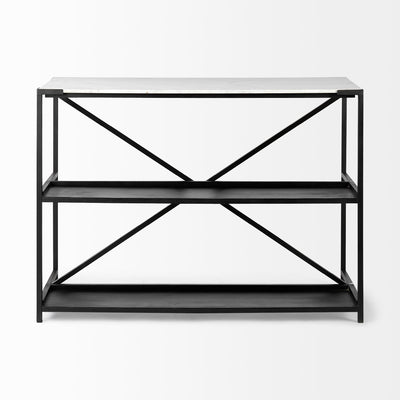 Homeroots Kitchen Islands Homeroots Black Two Tier Iron Body Kitchen Island with White Marble Top