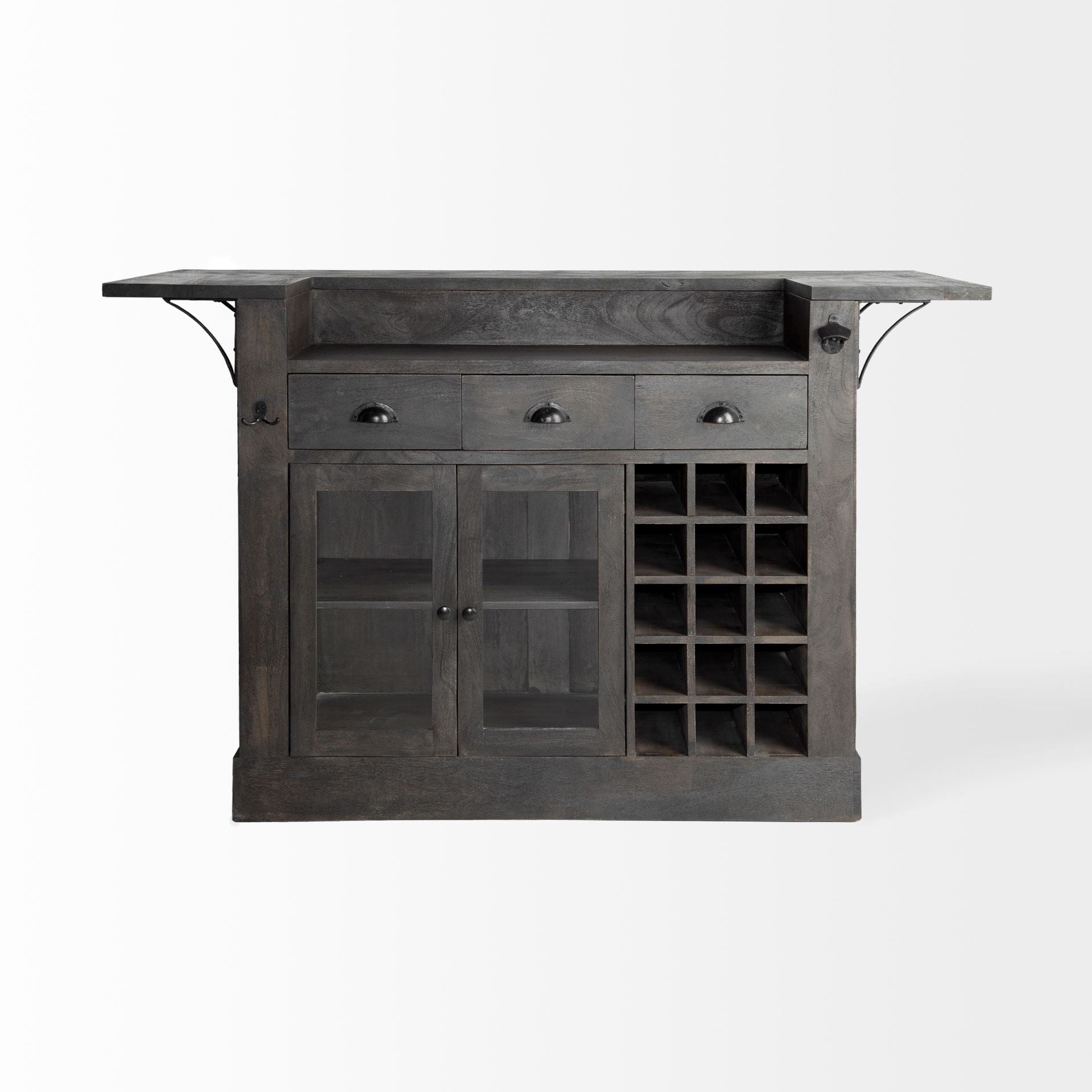 Homeroots Kitchen Islands Homeroots Gray Solid Wood Kitchen Island with Wine Bottle Storage