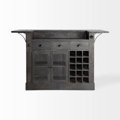 Homeroots Kitchen Islands Homeroots Gray Solid Wood Kitchen Island with Wine Bottle Storage