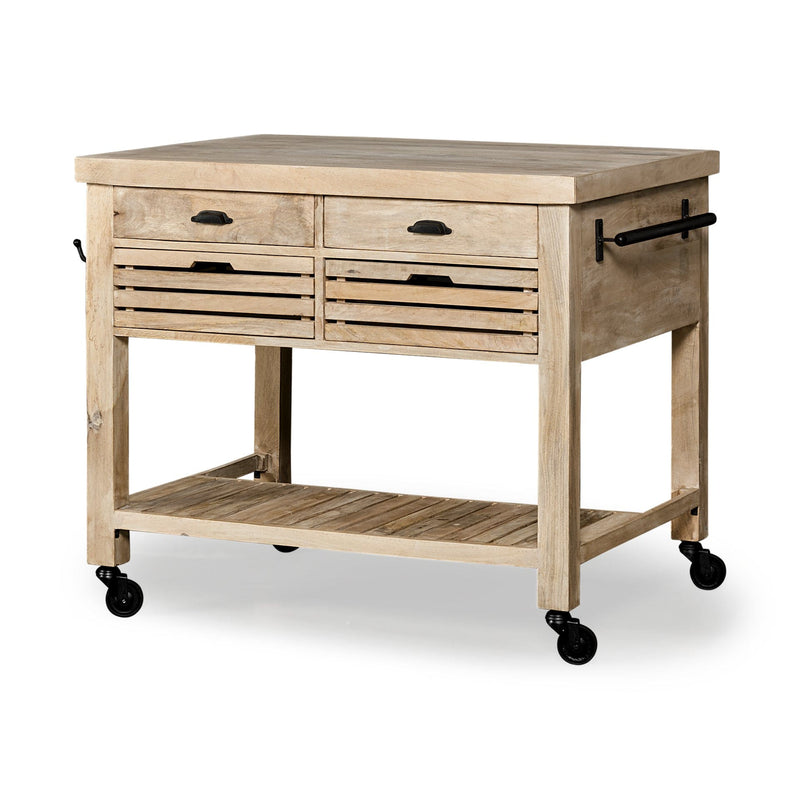 Homeroots Kitchen Islands Homeroots Modern Farmhouse Rolling Kitchen Island or Bar Cart