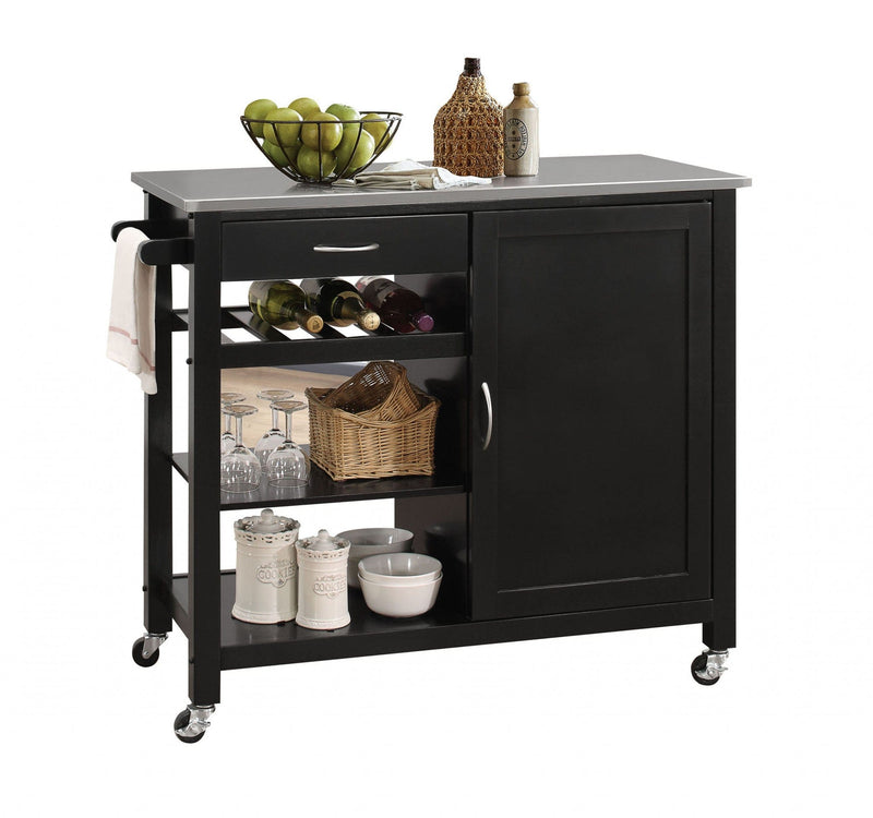 Homeroots Kitchen Islands Homeroots Stainless Steel And Black Kitchen Island