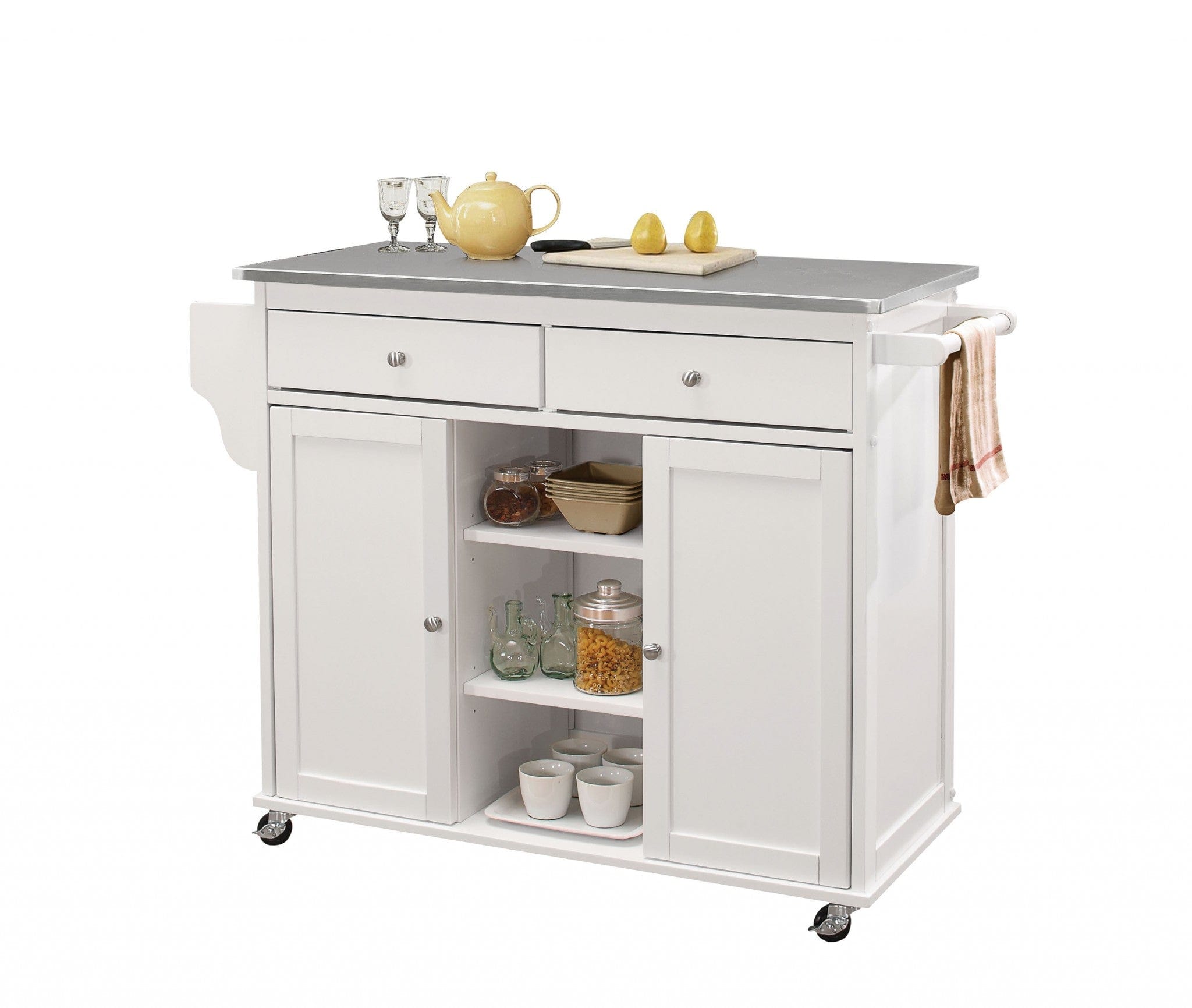 Homeroots Kitchen Islands Homeroots Stainless Steel And White Kitchen Island