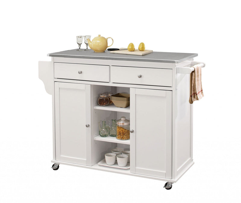 Homeroots Kitchen Islands Homeroots Stainless Steel And White Kitchen Island