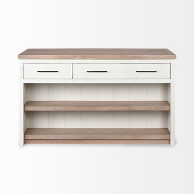 Homeroots Kitchen Islands Homeroots White and Brown Two Tone Wooden Kitchen Island with 3 Drawers