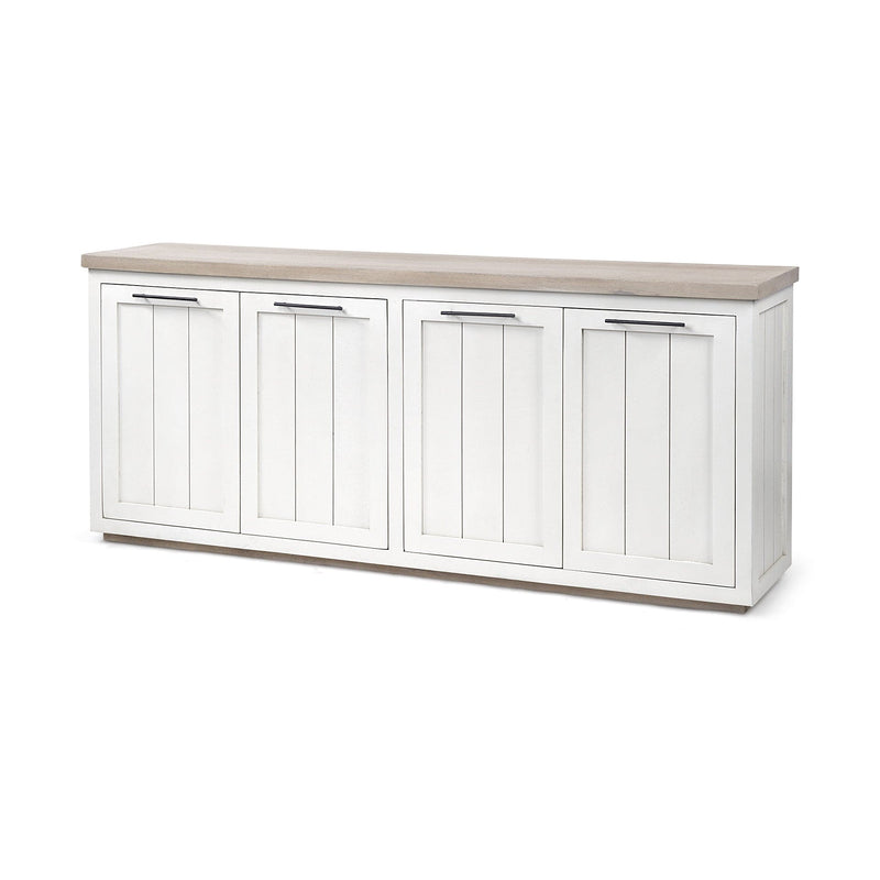 Homeroots Sideboard HomeRoots Brown Solid Mango Wood Top & White Frame Sideboard With 4 Cabinet Doors
