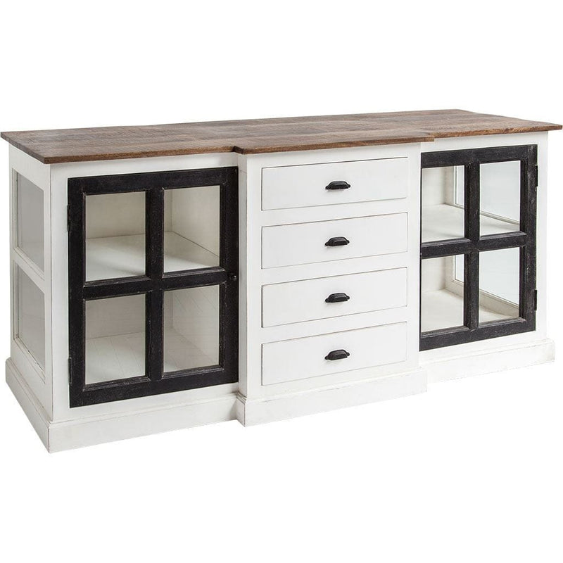 Homeroots Sideboard HomeRoots White And Black Solid Mango Wood Frame Sideboard With 4 Drawers And 4 Shelves