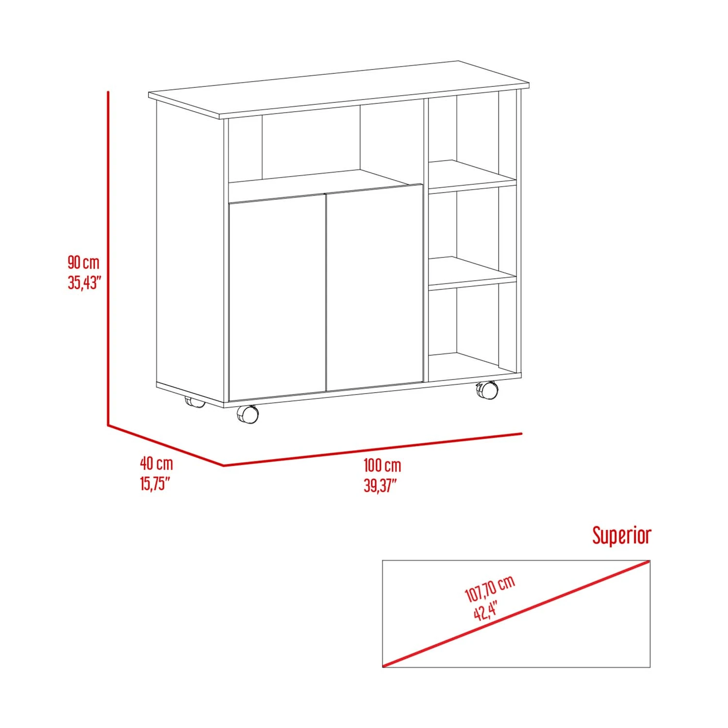 TUHome Kitchen & Dining Carts TUHome Paprika Kitchen Cart