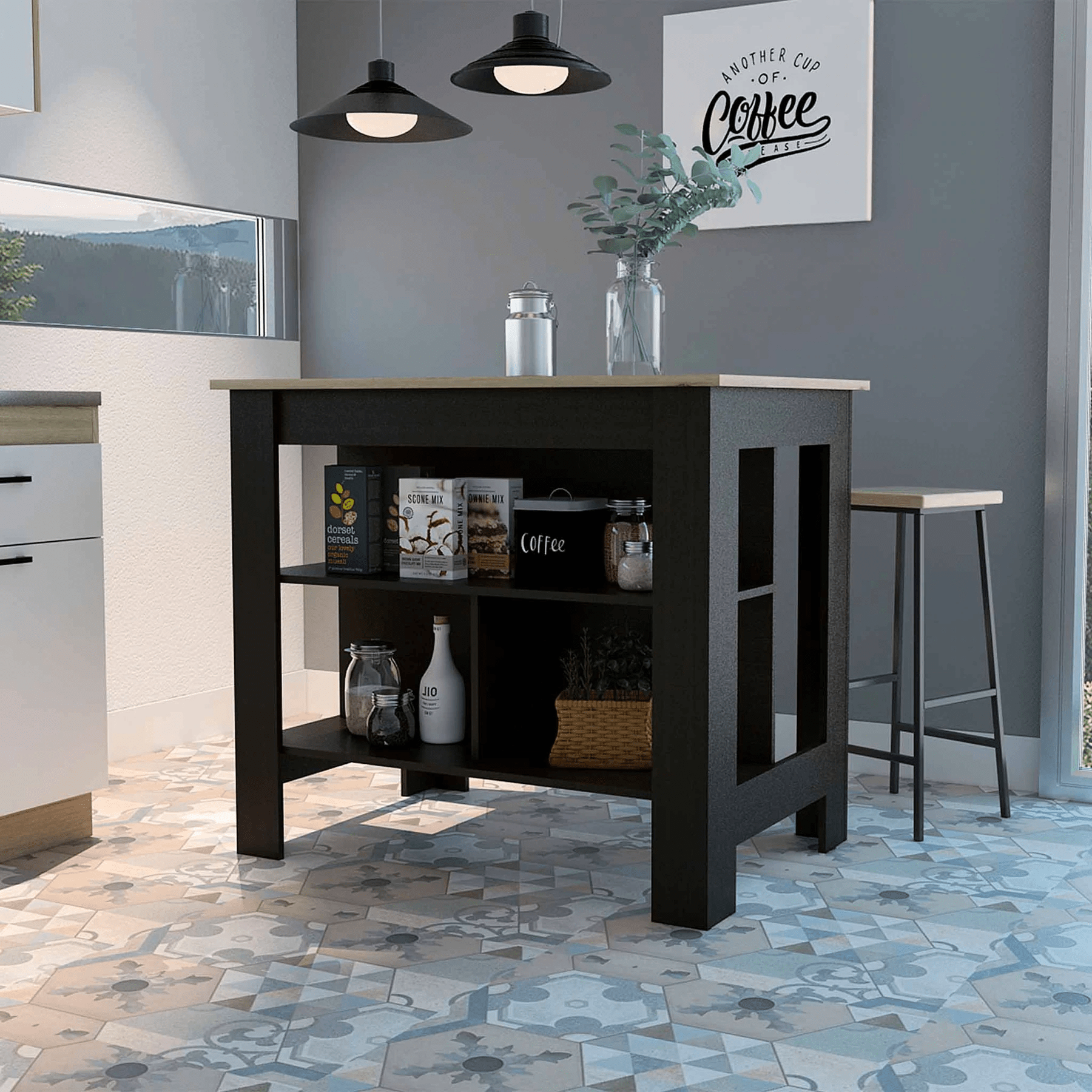 TUHome Kitchen Islands Black Wenge/Light Oak TUHome Cala Kitchen Island