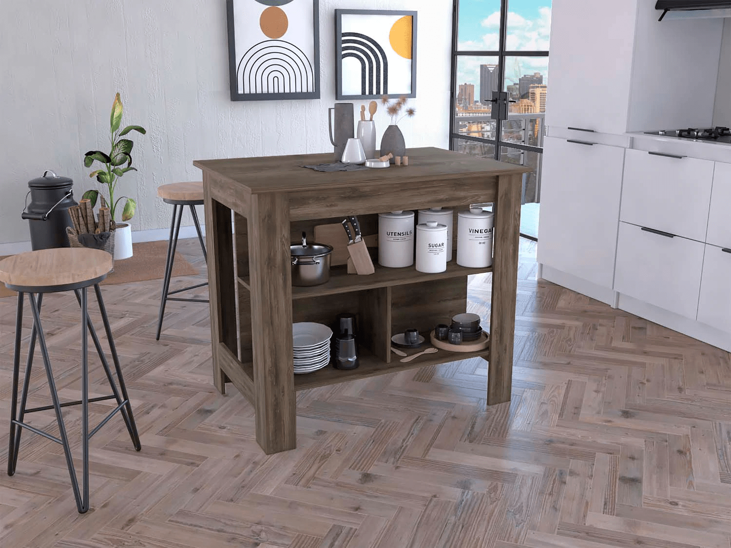 TUHome Kitchen Islands Brown TUHome Cala Kitchen Island