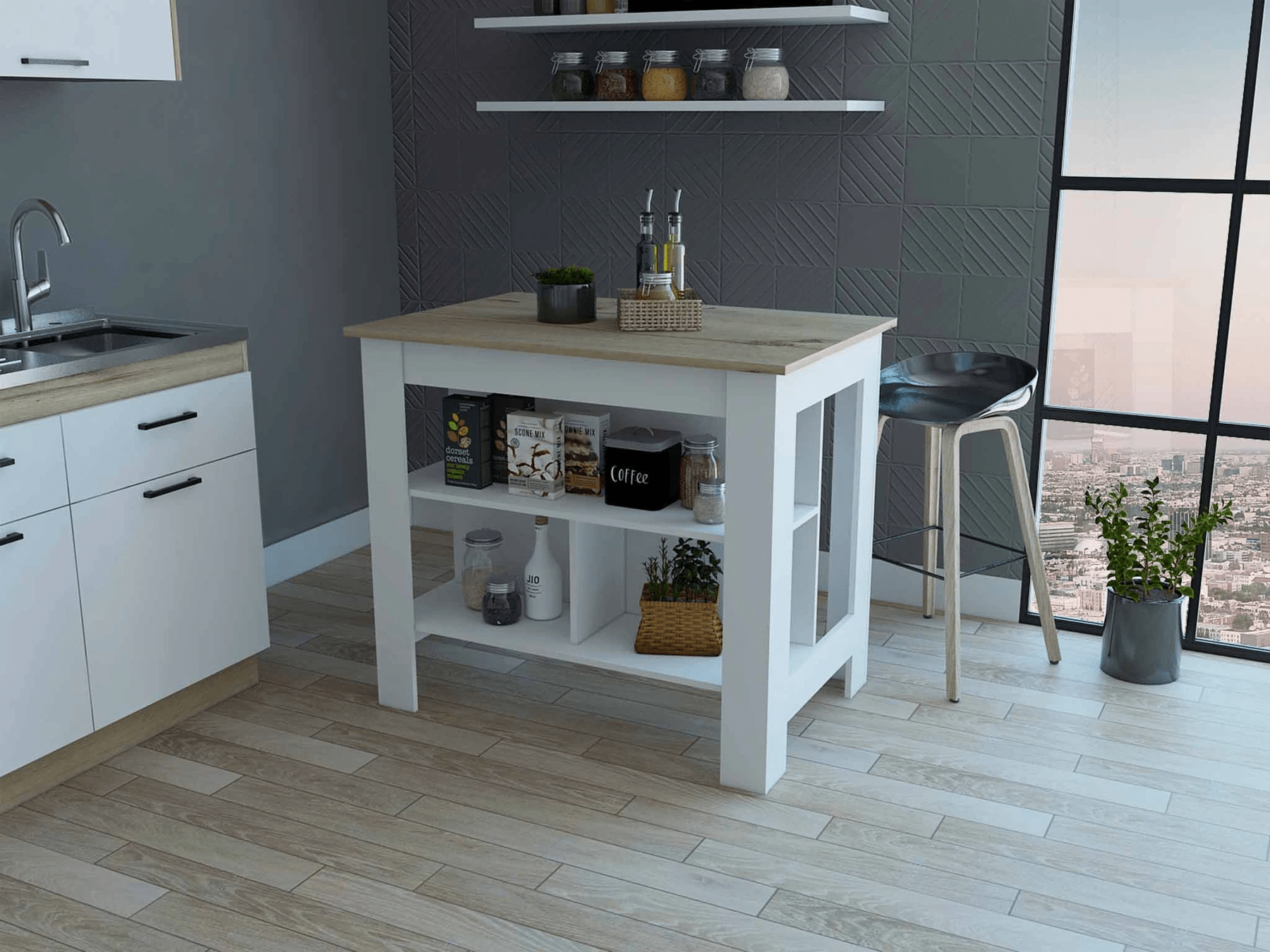 TUHome Kitchen Islands Light Oak TUHome Cala Kitchen Island Antibacterial