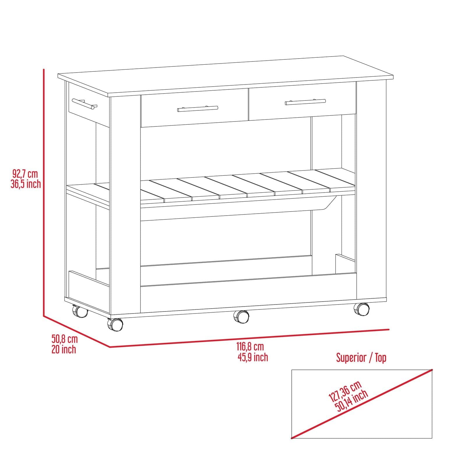 TUHome Kitchen Islands TUHome Cala Kitchen Island 46