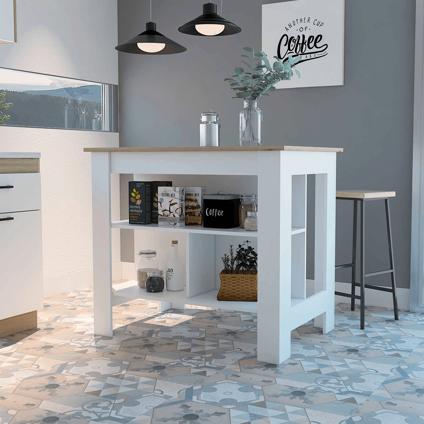 TUHome Kitchen Islands White/Light Oak TUHome Cala Kitchen Island