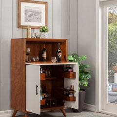 Alpine Kitchen & Dining Carts Alpine Furniture Flynn Large Bar Cabinet with Drop Down Tray