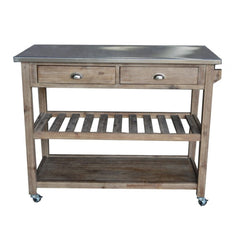 Benzara Kitchen & Dining Carts Benzara 2 Drawers Wooden Frame Kitchen Cart with Metal Top and Casters, Gray