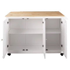 Benzara Kitchen & Dining Carts Benzara Wooden Kitchen Cart with 3 Doors and 2 Adjustable Shelves, White and Brown