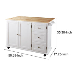 Benzara Kitchen & Dining Carts Benzara Wooden Kitchen Cart with 3 Doors and 2 Adjustable Shelves, White and Brown