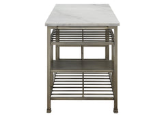 Benzara Kitchen Islands Benzara Marble Top Metal Kitchen Island with 2 Slated Shelves, Gray and White