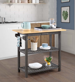 Convenience Concepts Kitchen Carts Butcher Block/Wirebrush Dark Convenience Concepts Designs2Go 3 Tier Butcher Block Kitchen Prep Island with Drawer