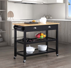 Convenience Concepts Kitchen & Dining Carts Butcher Block/Black Convenience Concepts American Heritage 3 Tier Butcher Block Kitchen Cart with Drawers