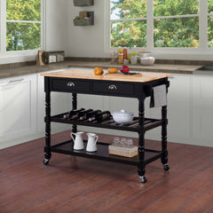 Convenience Concepts Kitchen & Dining Carts Butcher Block/Black Convenience Concepts French Country 3 Tier Butcher Block Kitchen Cart with Drawers