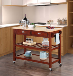Convenience Concepts Kitchen & Dining Carts Butcher Block/Mahogany Convenience Concepts American Heritage 3 Tier Butcher Block Kitchen Cart with Drawers