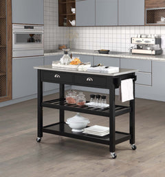 Convenience Concepts Kitchen & Dining Carts Stainless Steel/Black Convenience Concepts American Heritage 3 Tier Stainless Steel Kitchen Cart with Drawers