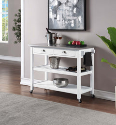 Convenience Concepts Kitchen & Dining Carts Stainless Steel/White Convenience Concepts American Heritage 3 Tier Stainless Steel Kitchen Cart with Drawers