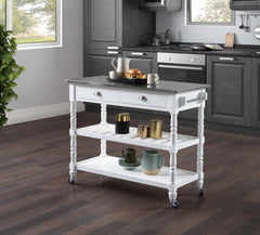 Convenience Concepts Kitchen & Dining Carts Stainless Steel/White Convenience Concepts French Country 3 Tier Stainless Steel Kitchen Cart with Drawers