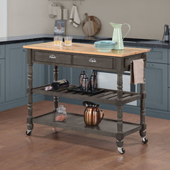 Convenience Concepts Kitchen & Dining Carts Wirebrush Dark Gray/Butcher Block Convenience Concepts French Country 3 Tier Butcher Block Kitchen Cart with Drawers