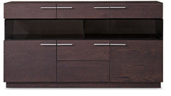 Homeroots Buffet HomeRoots 32" Brown Veneer And Glass Buffet