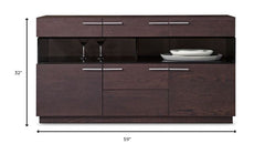 Homeroots Buffet HomeRoots 32" Brown Veneer And Glass Buffet