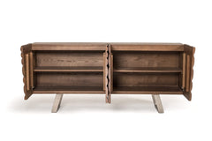 Homeroots Buffet HomeRoots 34" Walnut Wood Veneer And Steel Buffet